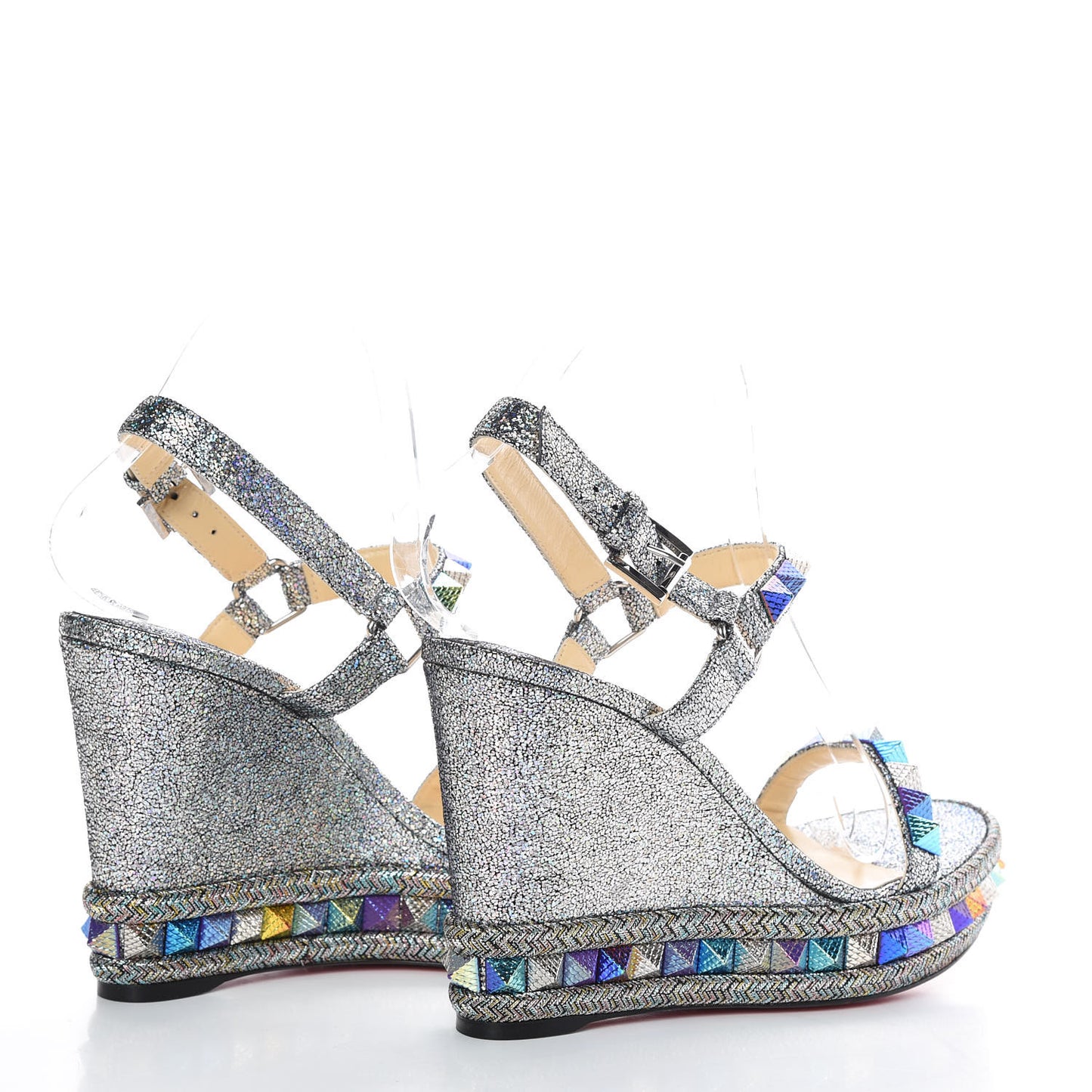 Nappa Mica Pyraclou 110 Wedge Sandals 38 Silver