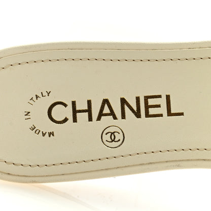 Chanel Lambskin Pearl Crystal CC Mules Sandals 39.5 Ivory Black 9 of 10