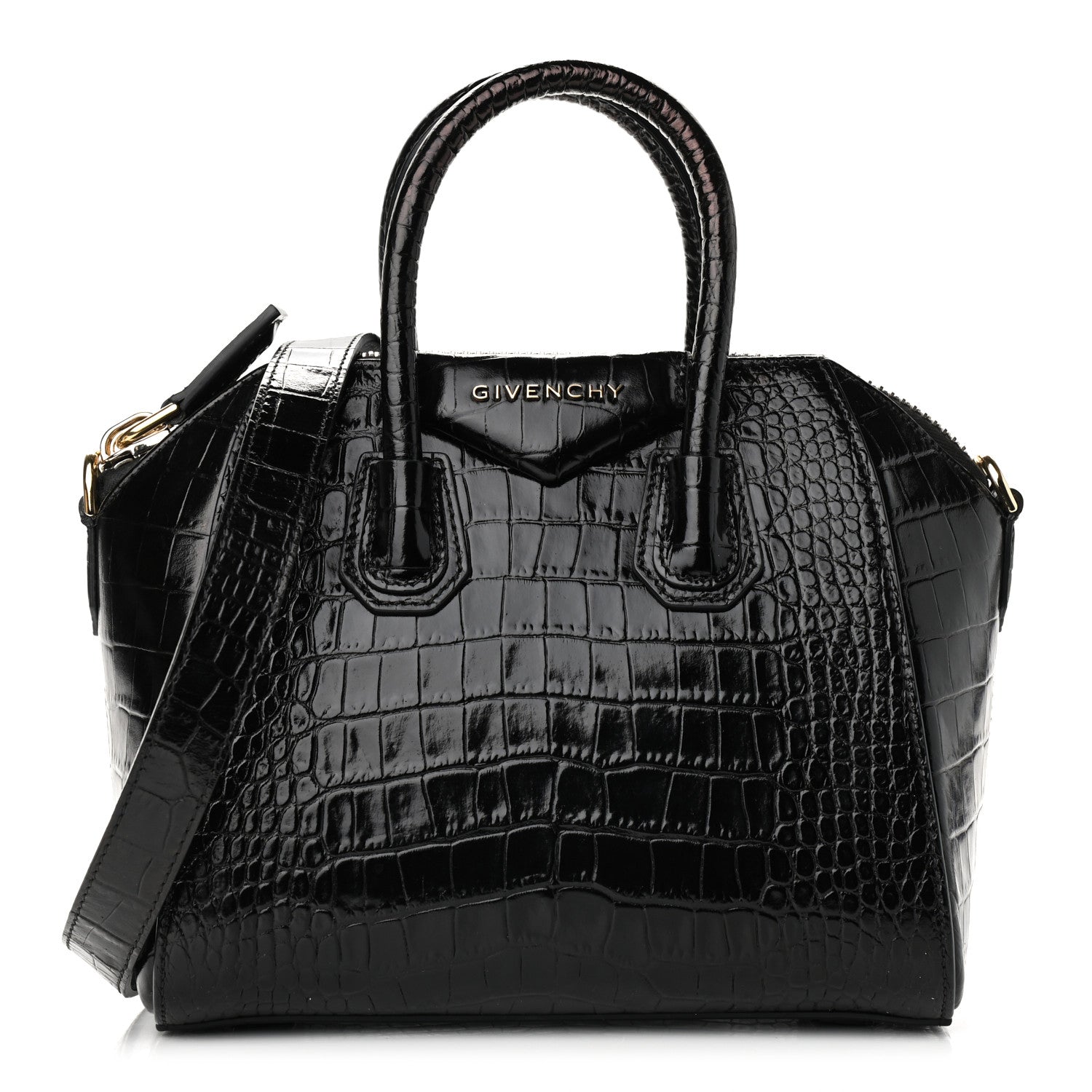 Givenchy Calfskin Crocodile Embossed Mini Antigona Black 1 of 16
