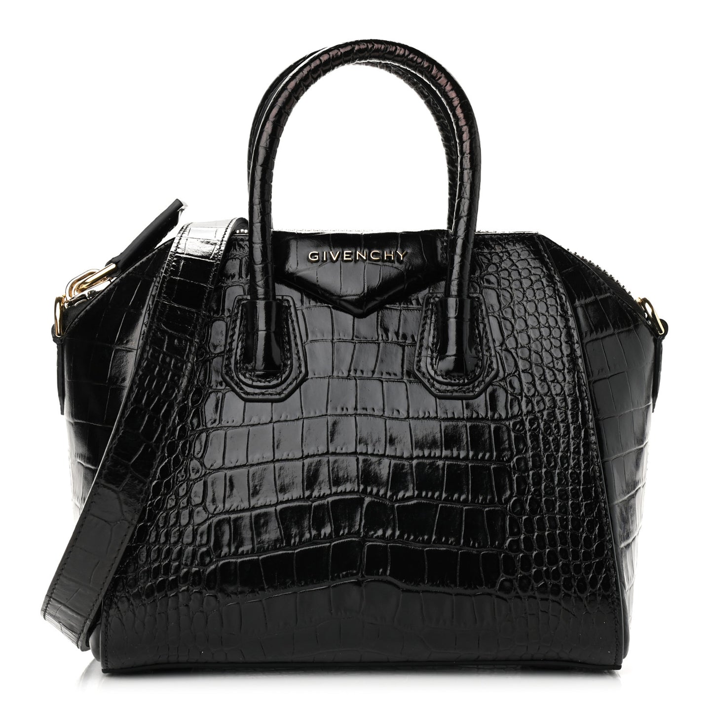 Calfskin Crocodile Embossed Mini Antigona Black