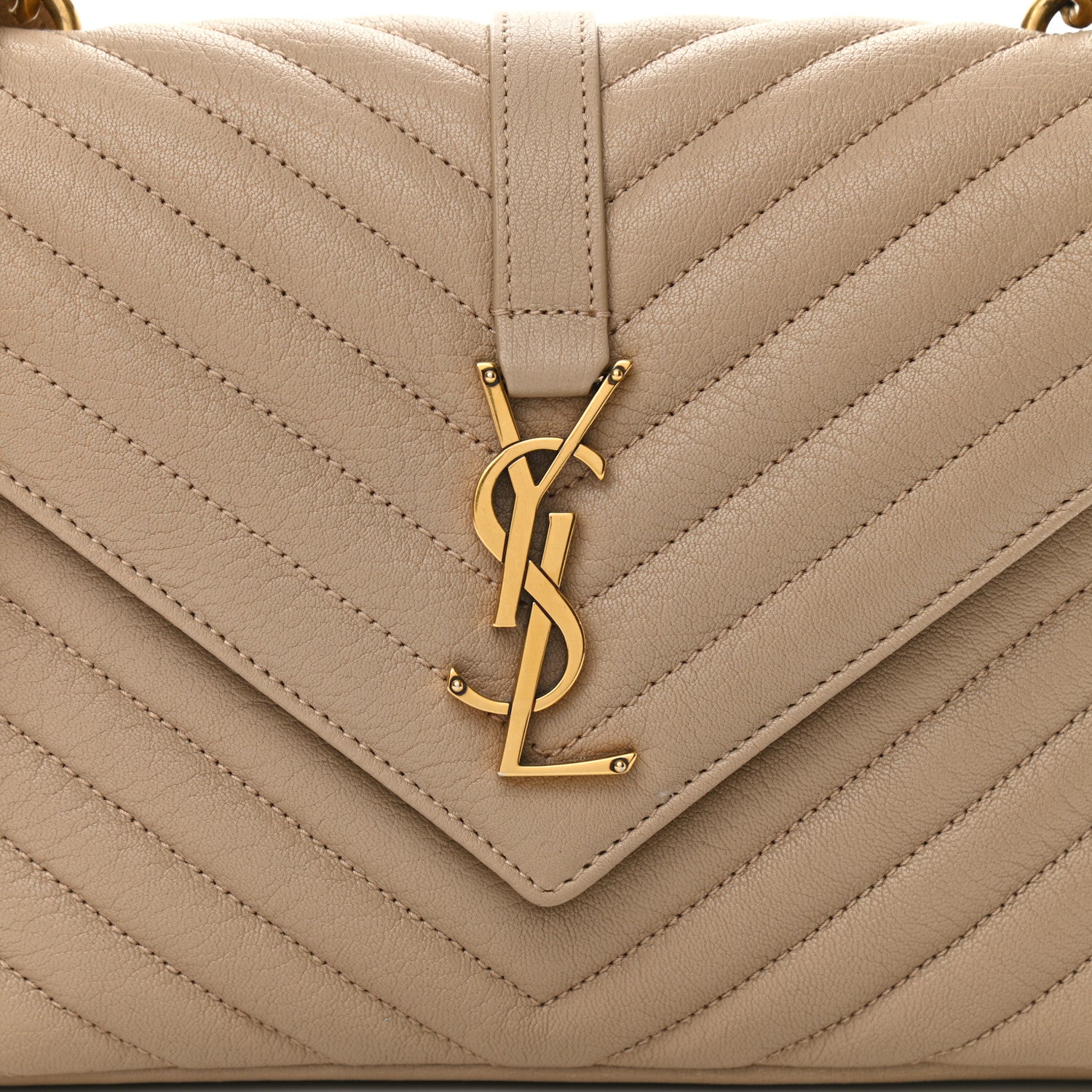 Saint Laurent Sheepskin Matelasse Chevron Monogram Medium College Bag Dark Beige 7 of 9