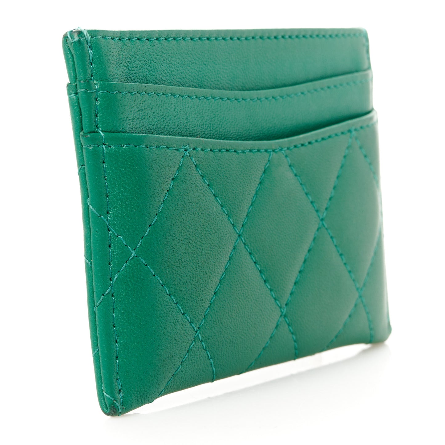 Lambskin Quilted Card Holder Green