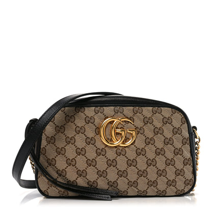Gucci Monogram Matelasse Diagonal Small GG Marmont Chain Shoulder Bag Beige Black 1 of 10