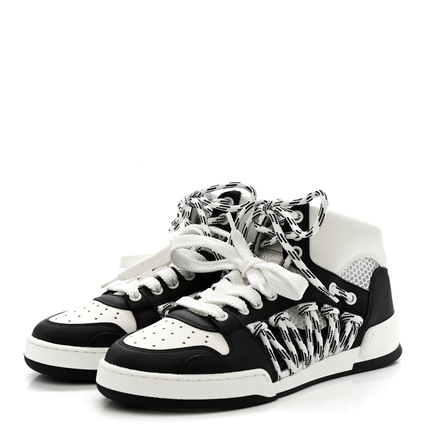 Calfskin Mesh Cutout High Top Sneakers 37 Black White