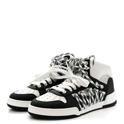 Christian Dior Calfskin Mesh Cutout High Top Sneakers 37 Black White 4 of 9