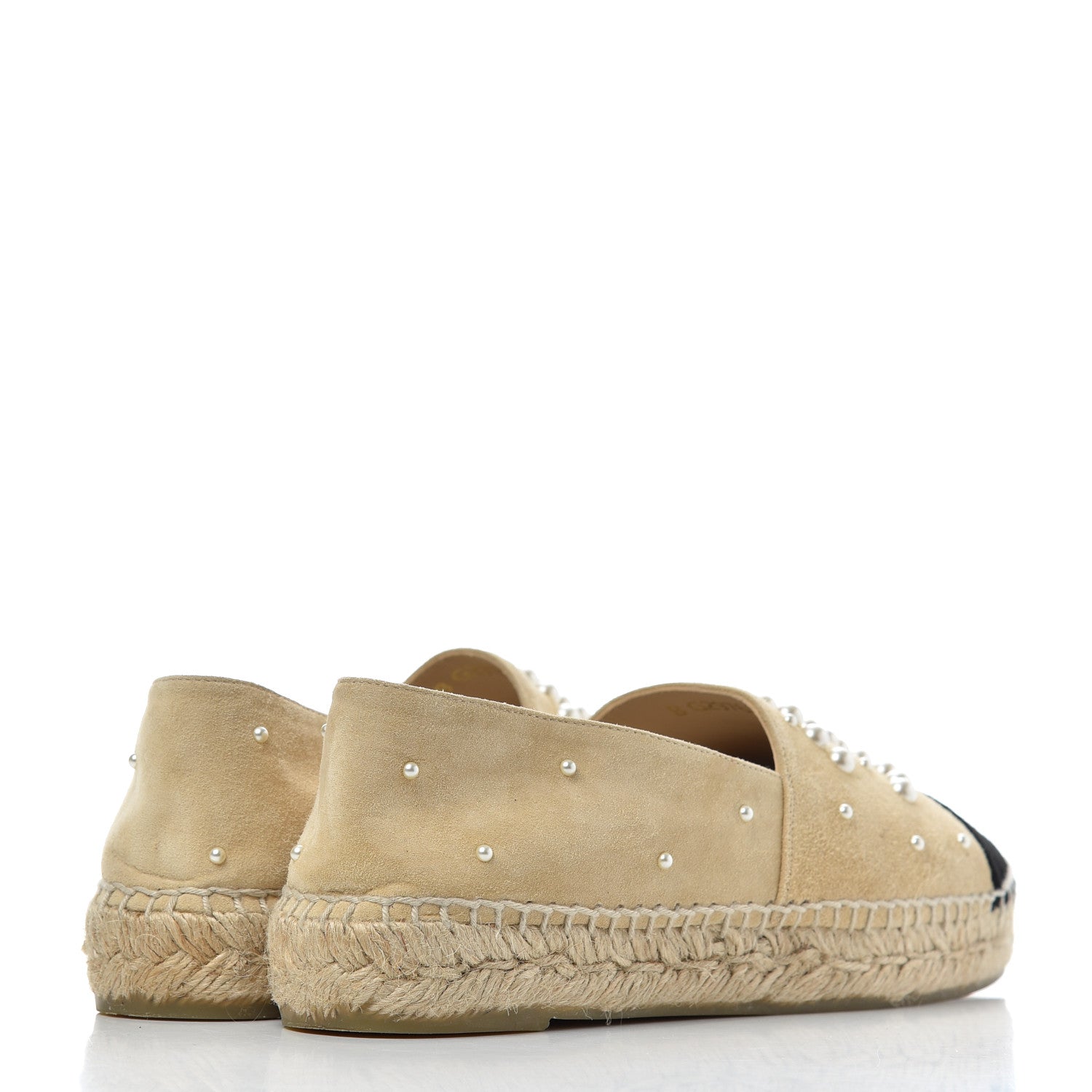 Chanel Suede Pearl CC Espadrilles 38 Beige Black 4 of 11