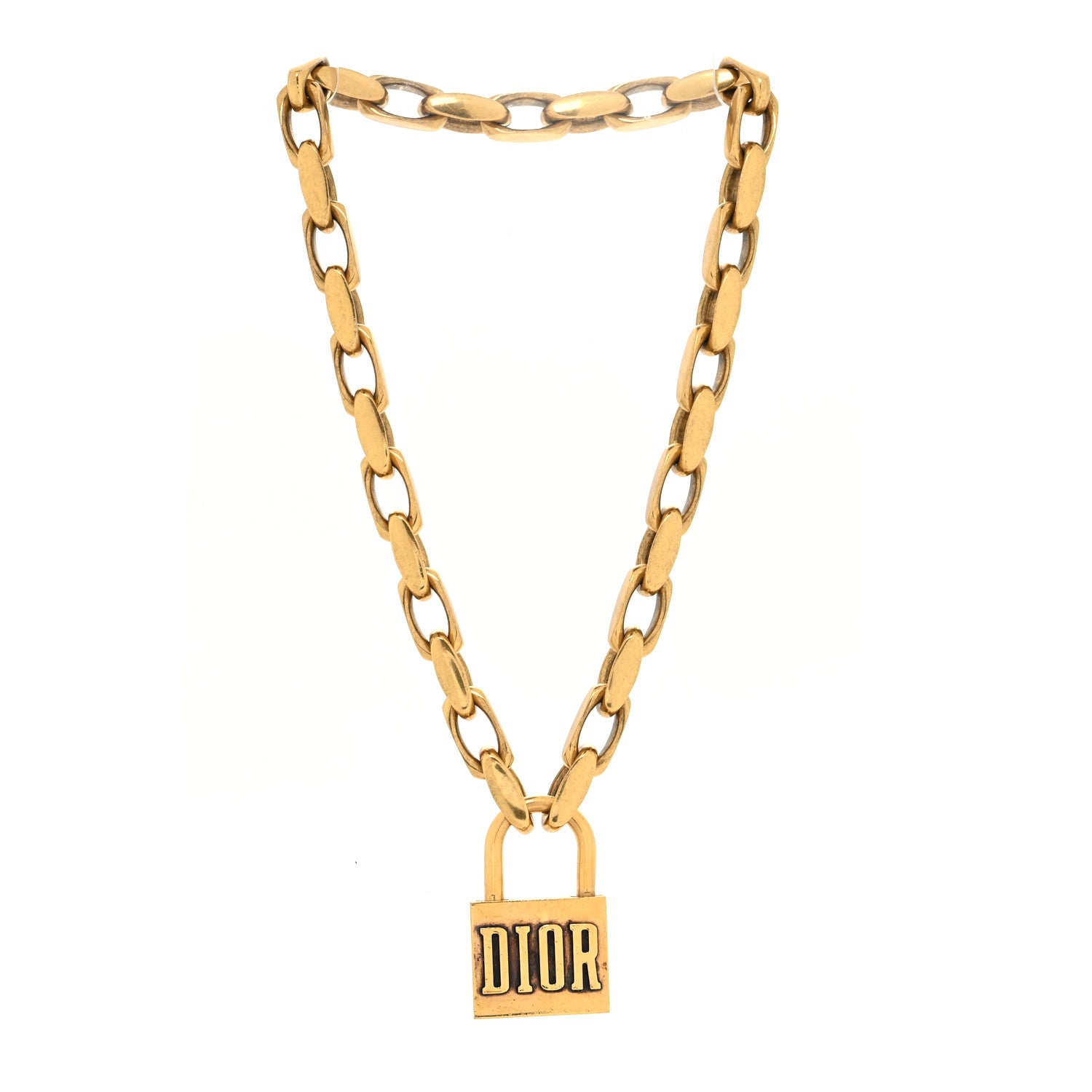Christian Dior Metal Lucky Locket Choker Necklace Aged Gold