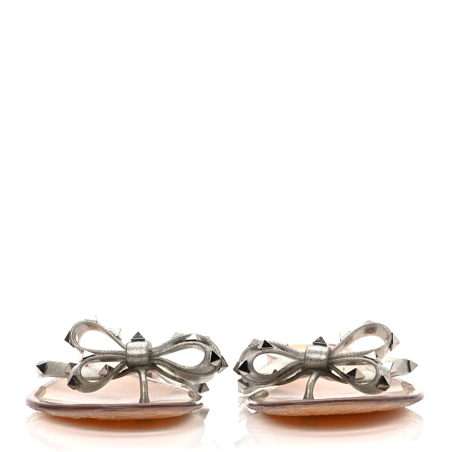 PVC Jelly Glitter Rockstud Bow Thong Sandals 41 Silver