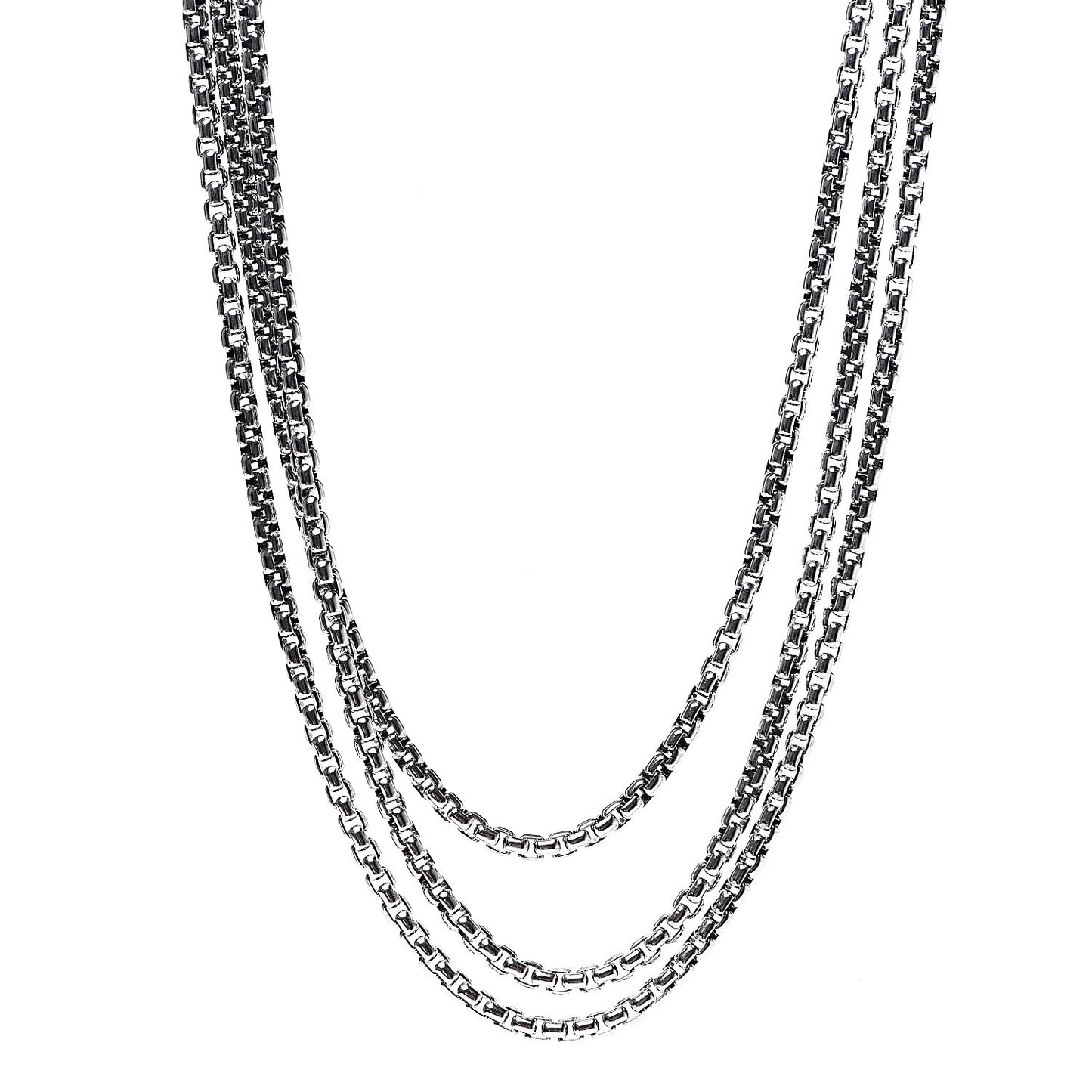 Sterling Silver Box Chain Three Strand Necklace