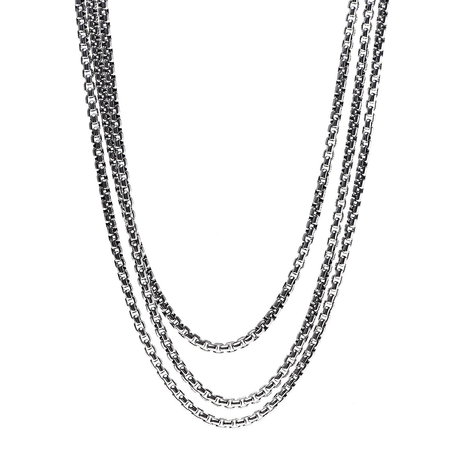 David Yurman Sterling Silver Box Chain Three Strand Necklace 1 of 5