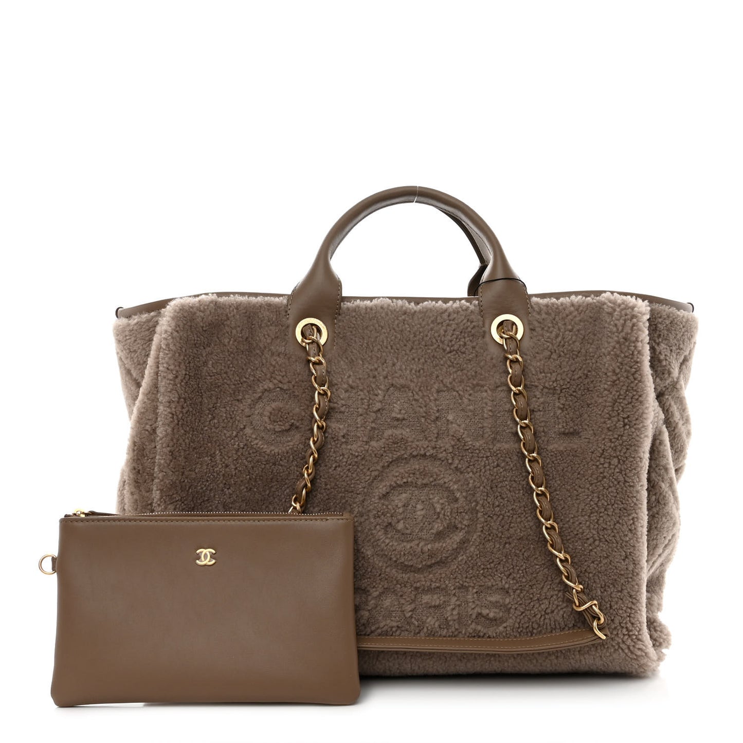 Shearling Lambskin Medium Deauville Tote Brown