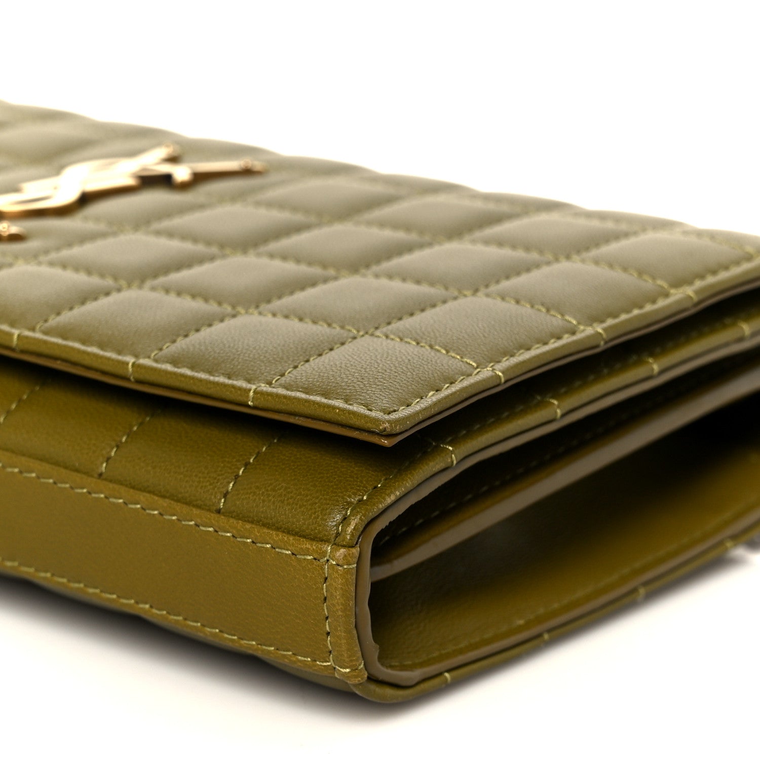 Saint Laurent Lambskin Carre Quilted Cassandre Chain Wallet Olive Drab 10 of 10