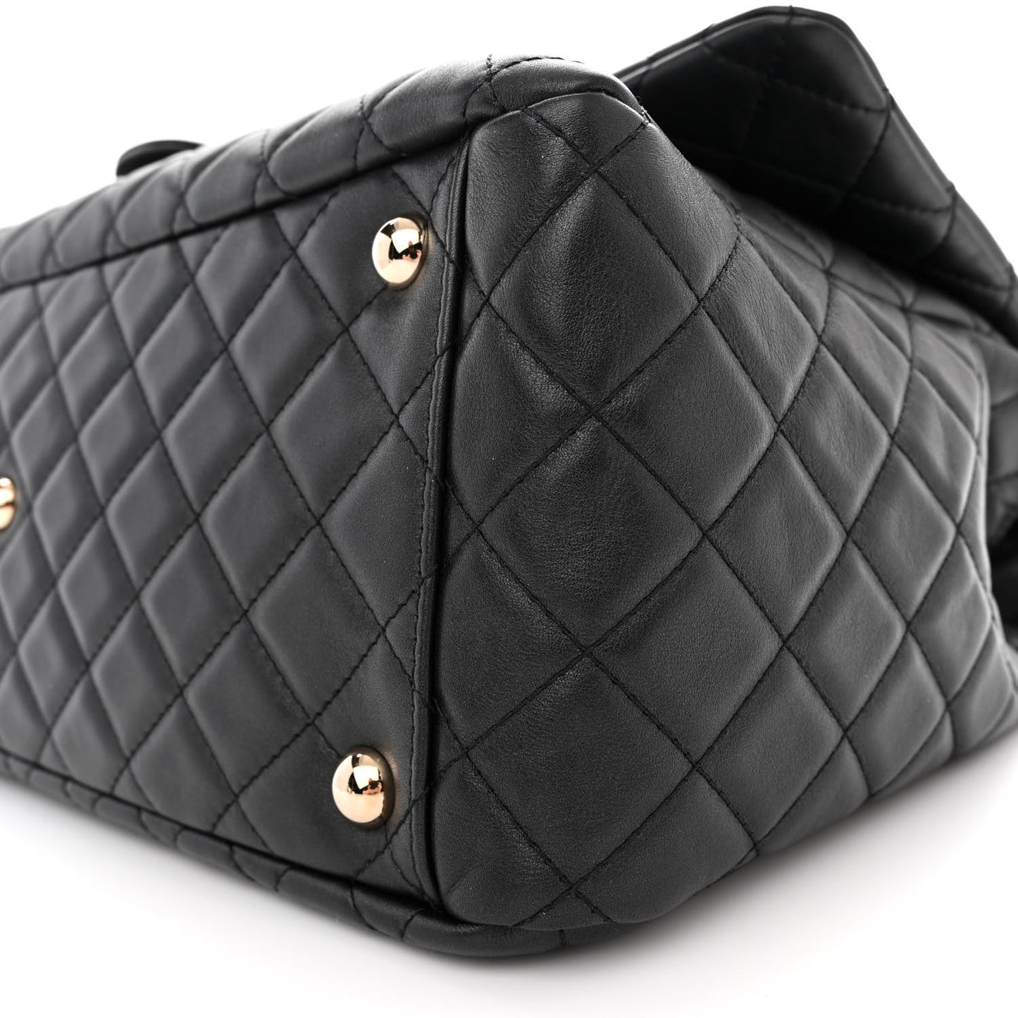 Metallized Calfskin Quilted XXL Travel Flap Bag Black