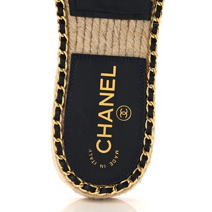Chanel Lambskin Quilted CC Chain Espadrille Mules 38 Black Navy 7 of 10