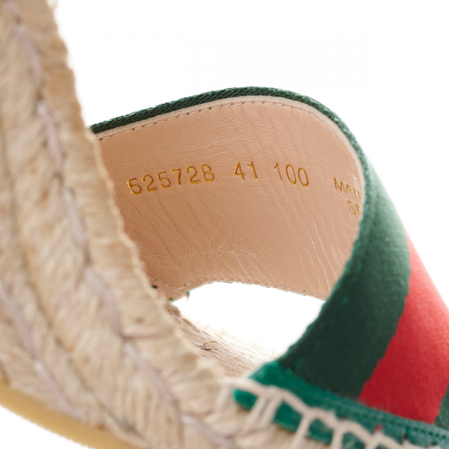 Gucci Canvas Malaga Kid Web Ankle Wrap Espadrille Wedge Sandals 41 Mystic 41 Green Red Mystic White Emerald 8 of 9
