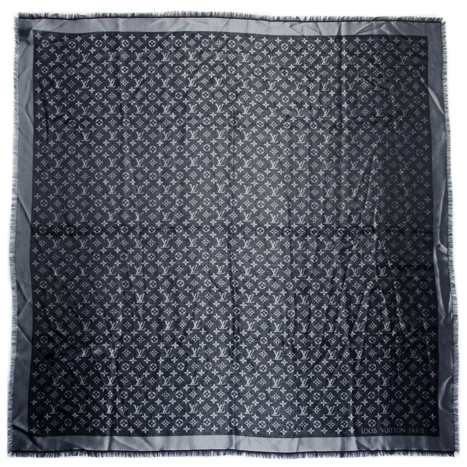 Louis Vuitton Wool Silk Monogram Denim Shawl Black 3 of 5