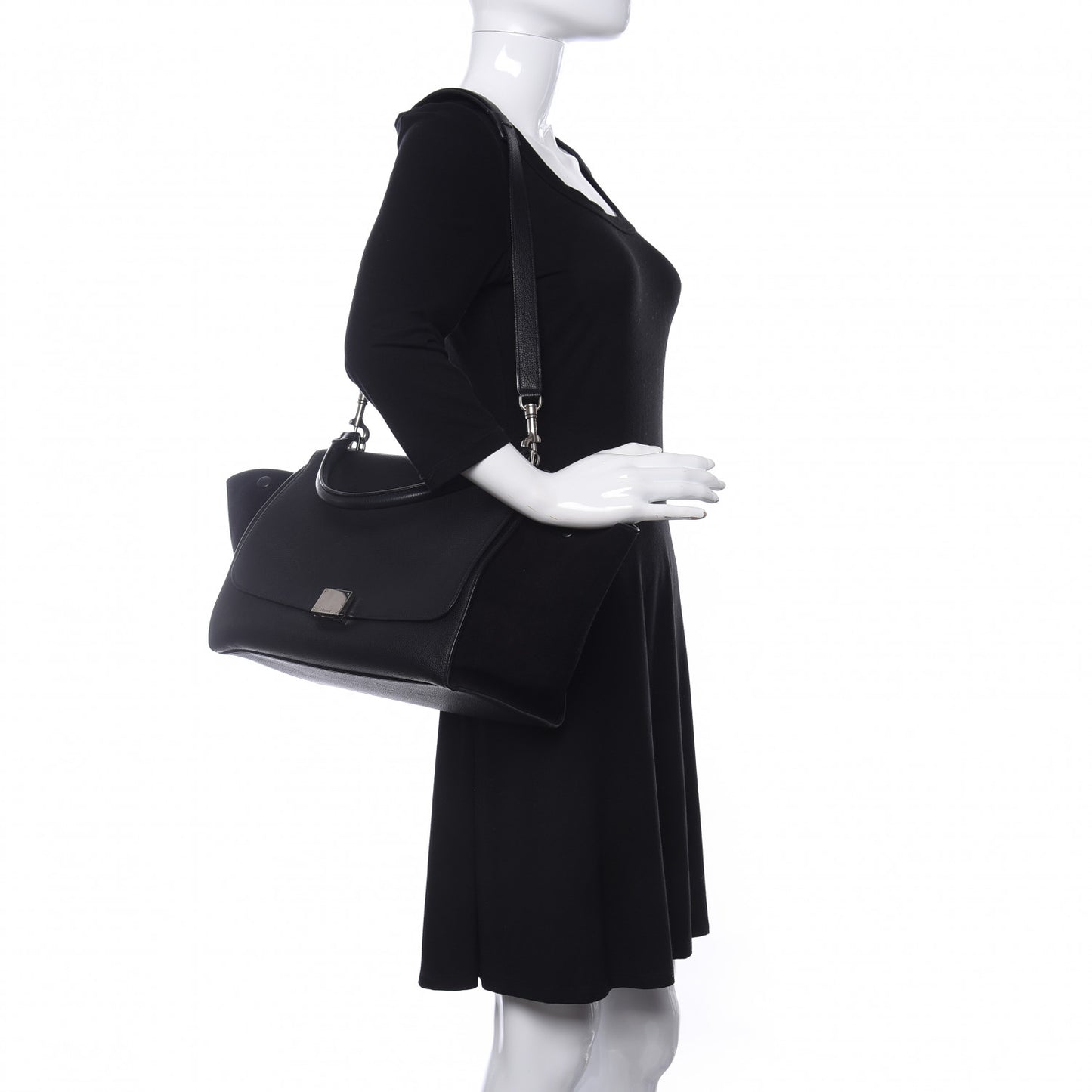 Drummed Calfskin Suede Small Trapeze Black