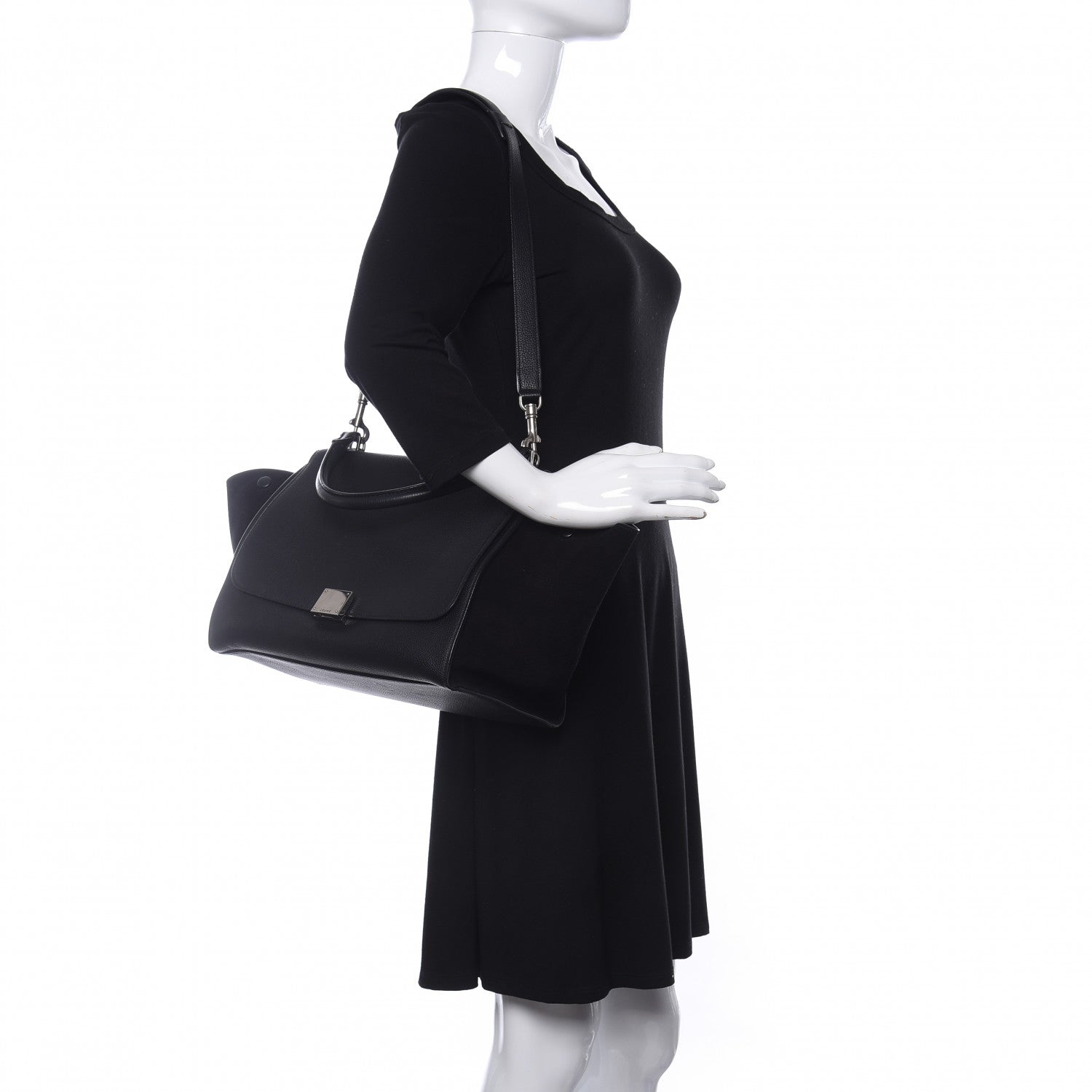 Celine Drummed Calfskin Suede Small Trapeze Black 2 of 8