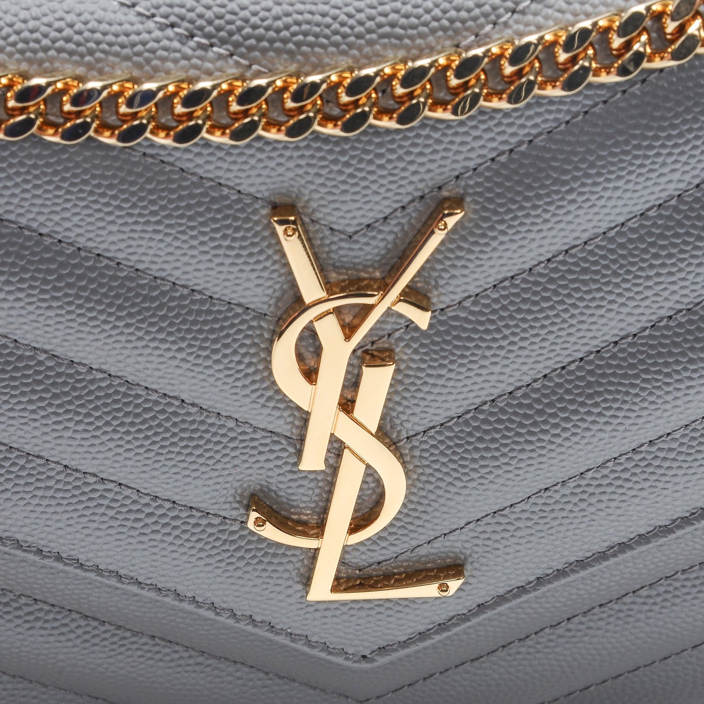 Grain De Poudre Matelasse Chevron Monogram Chain Wallet Oyster Grey