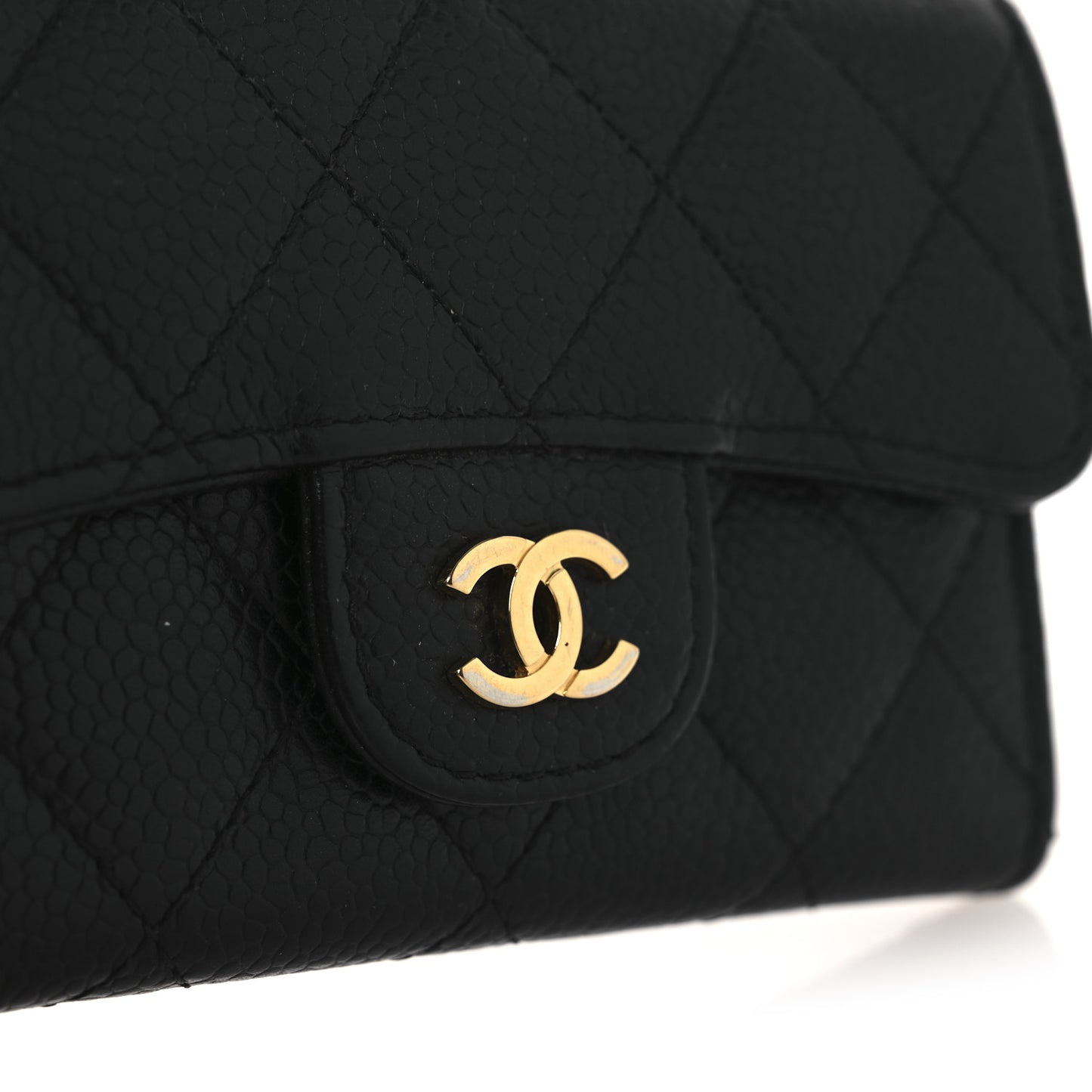 Caviar Quilted Flap Card Holder Wallet Black