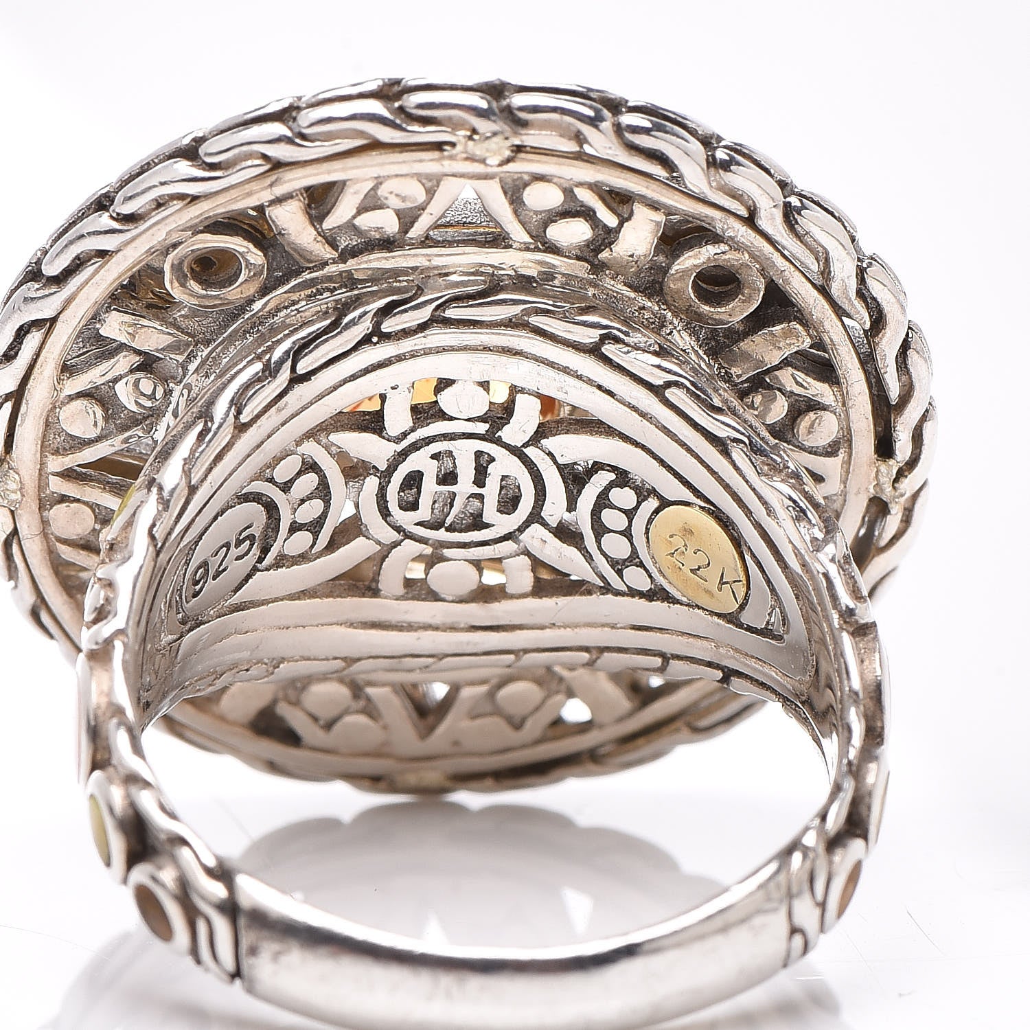John Hardy Sterling Silver 22K Yellow Gold Citrine Enamel Palu Bulan Coin Ring 54 7 6 of 6