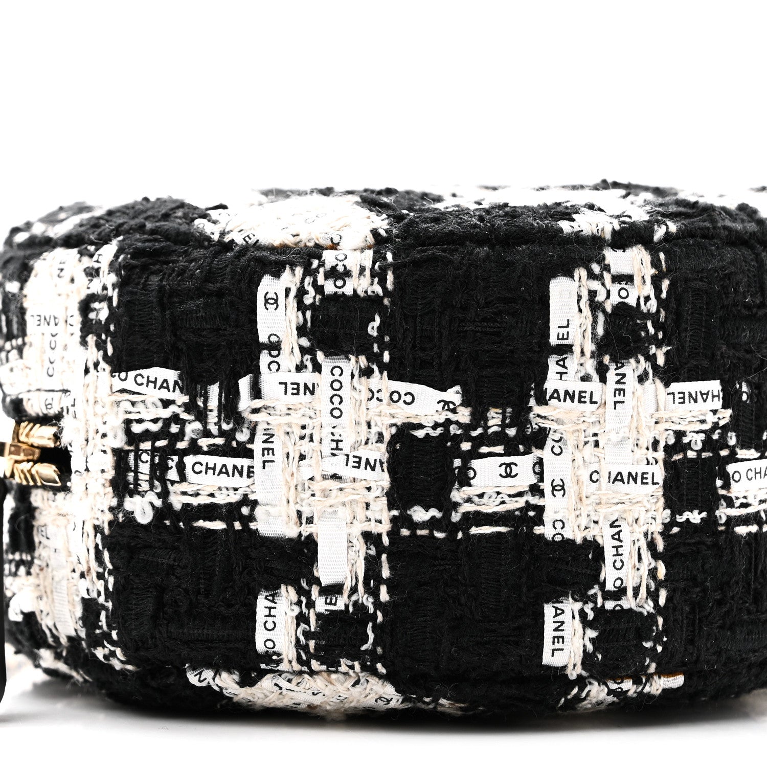 Chanel Tweed Quilted Round Clutch With Chain Black Ecru White 9 of 10