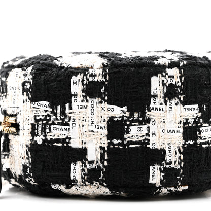 Chanel Tweed Quilted Round Clutch With Chain Black Ecru White 9 of 10