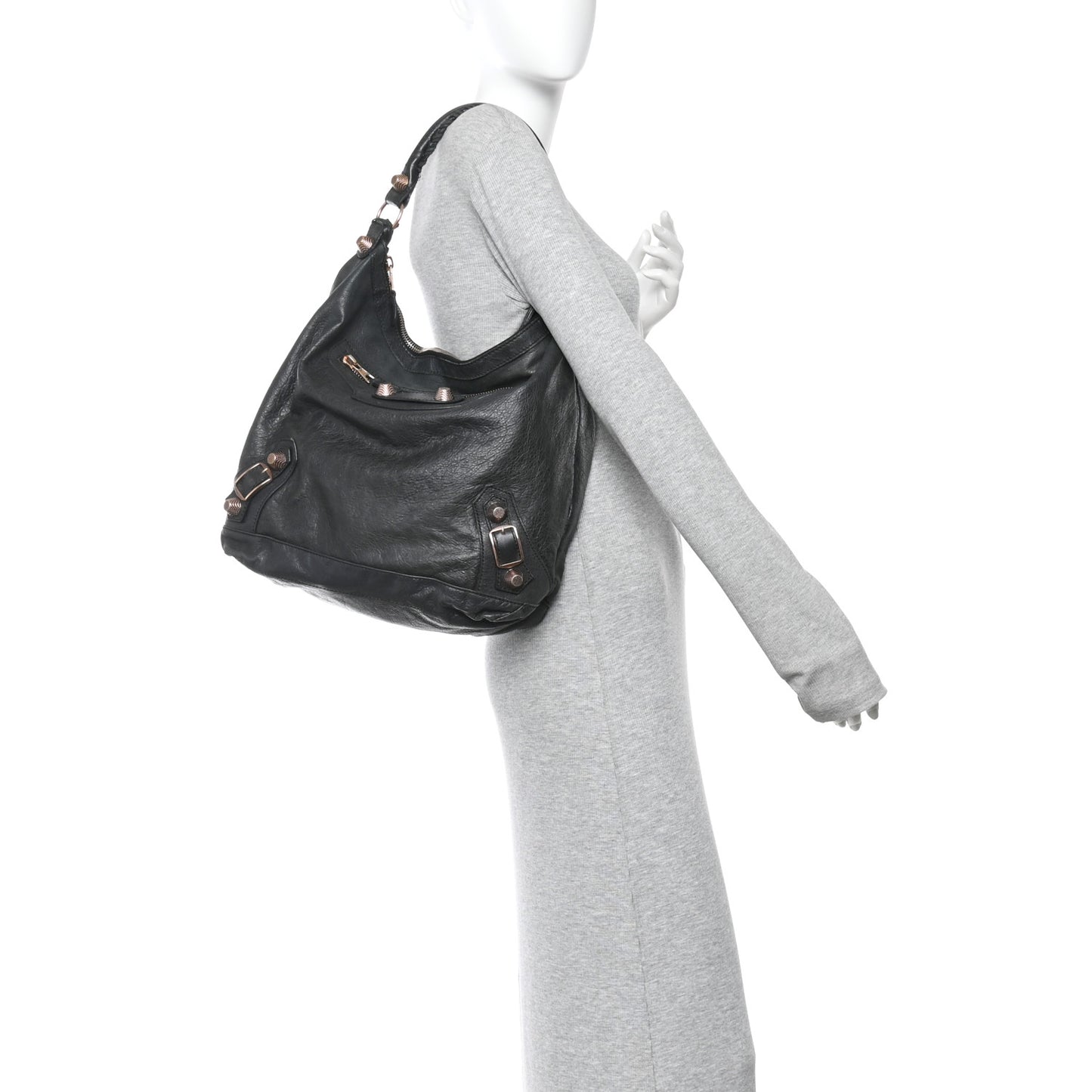 Agneau Giant 21 Rose Gold Hardware Day Hobo Black