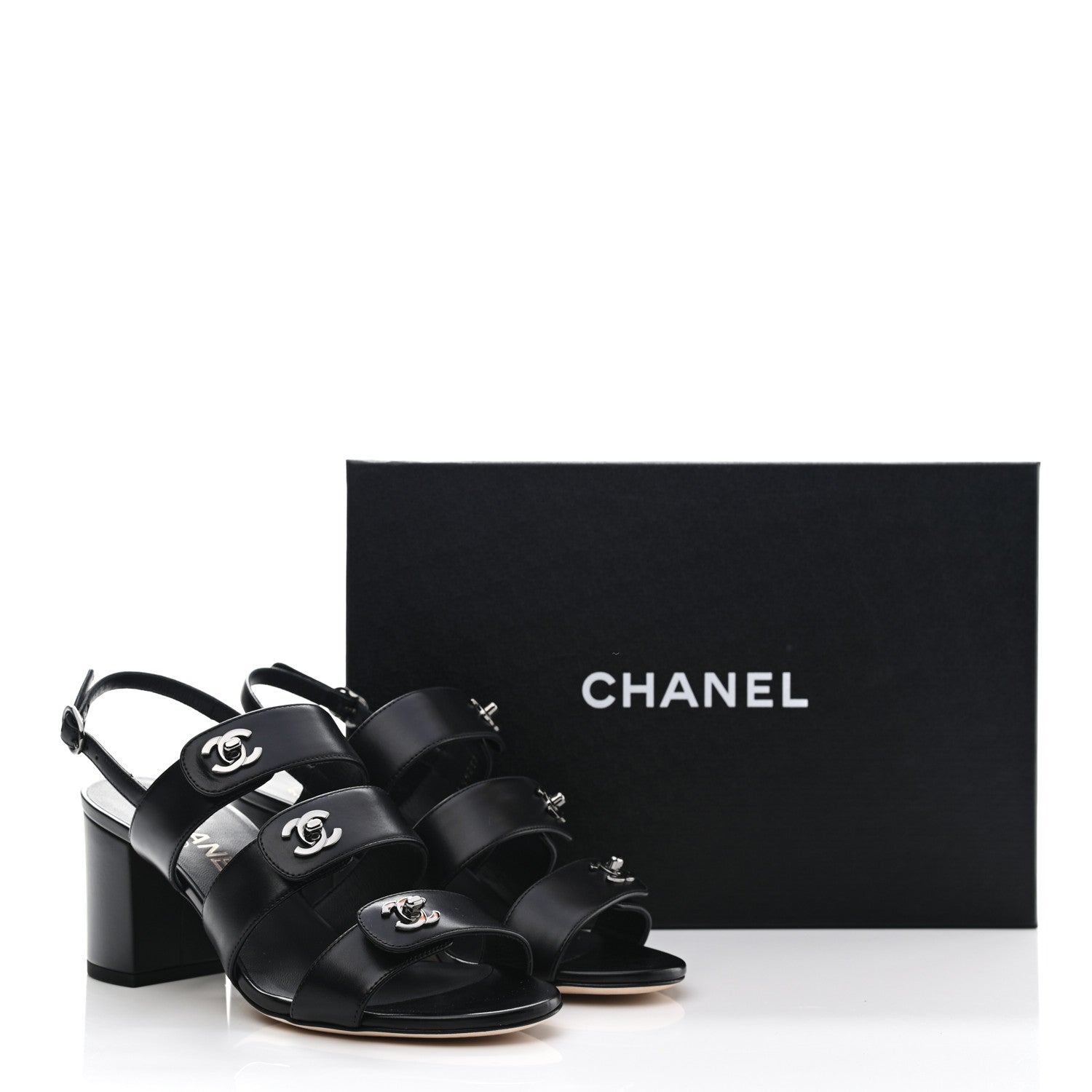 Chanel Calfskin CC Turnlock Sandals 37.5 Black 10 of 10