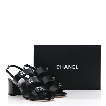 Chanel Calfskin CC Turnlock Sandals 37.5 Black 10 of 10