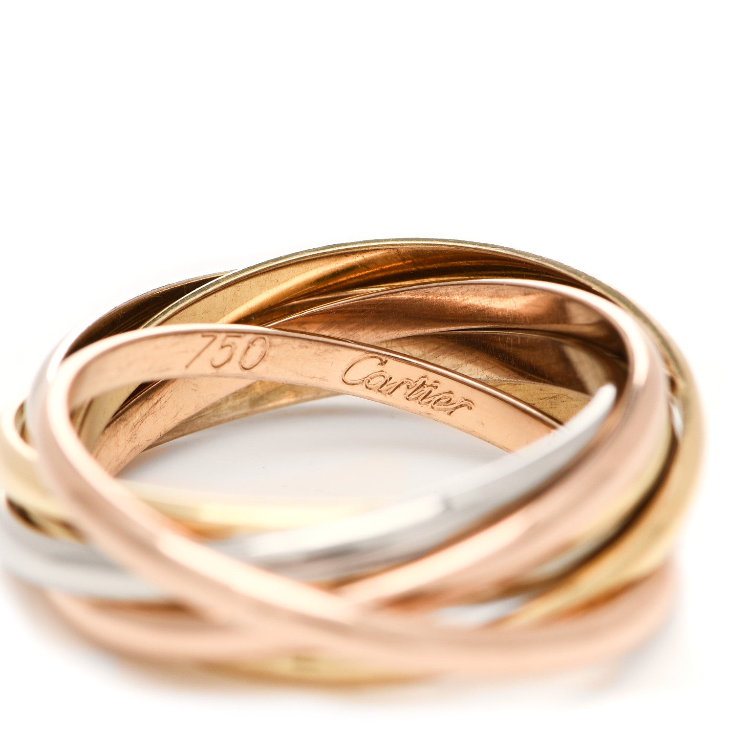 Cartier 18K Pink Yellow White Gold 7 Band Trinity Ring 51 5.75 4 of 5