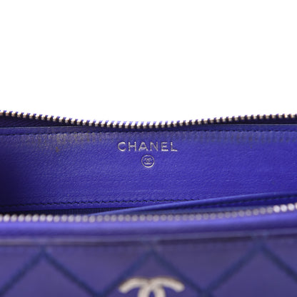 Chanel Calfskin Stitched Fancy CC Zip Around Wallet Blue 6 of 12
