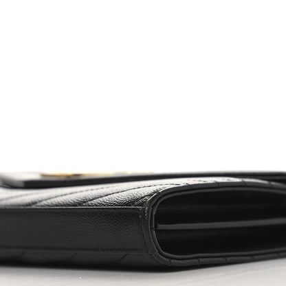 Saint Laurent Grain De Poudre Matelasse Chevron Monogram Chain Wallet Black 9 of 10