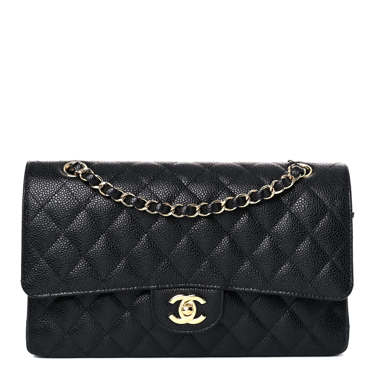Caviar Quilted Medium Double Flap Black
