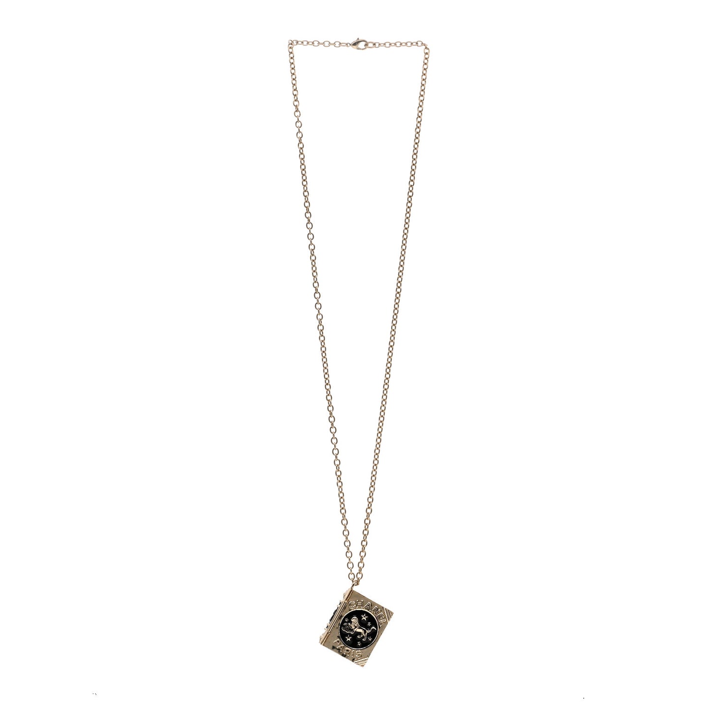 Metal CC Lion Book Locket Necklace Gold