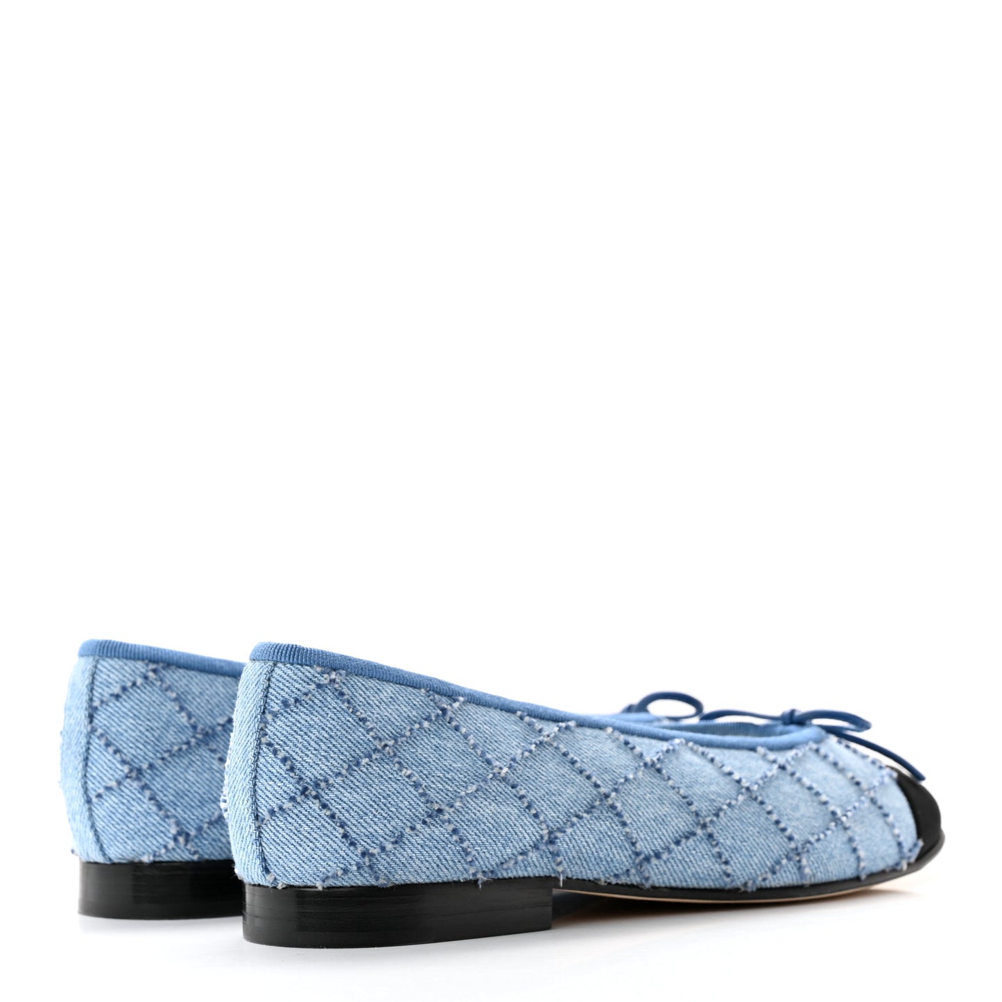 Denim Embroidered Grosgrain CC Cap Toe Ballerina Flats 37 Blue Black