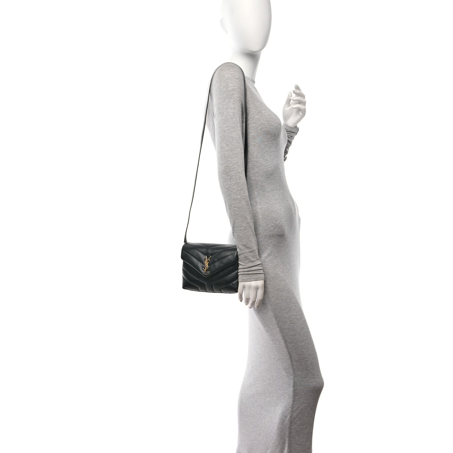 Saint Laurent Calfskin Y Quilted Monogram Toy Loulou Crossbody Bag Black 2 of 10