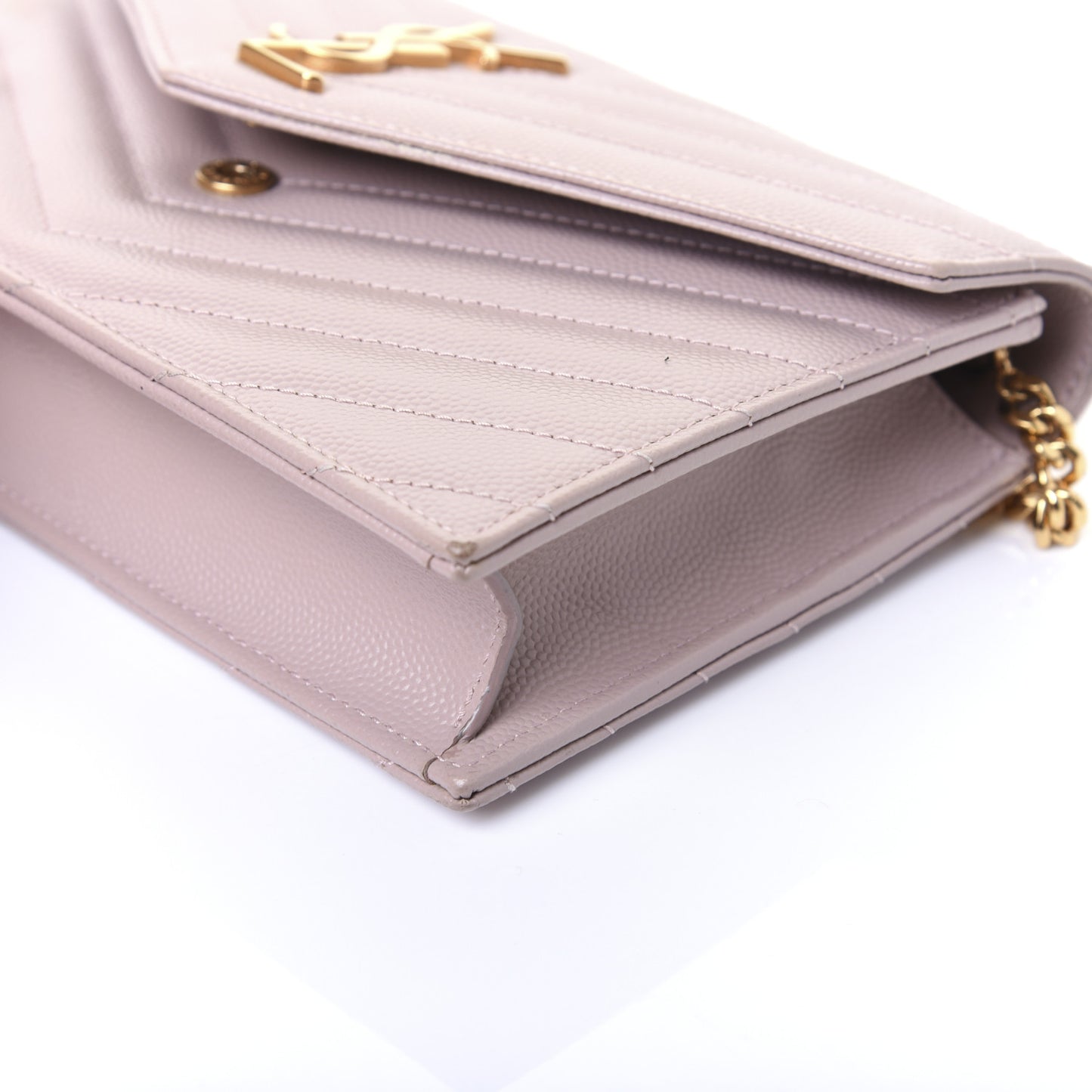 Grain De Poudre Matelasse Chevron Monogram Envelope Chain Wallet Pale Pink