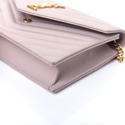 Saint Laurent Grain De Poudre Matelasse Chevron Monogram Envelope Chain Wallet Pale Pink 7 of 17