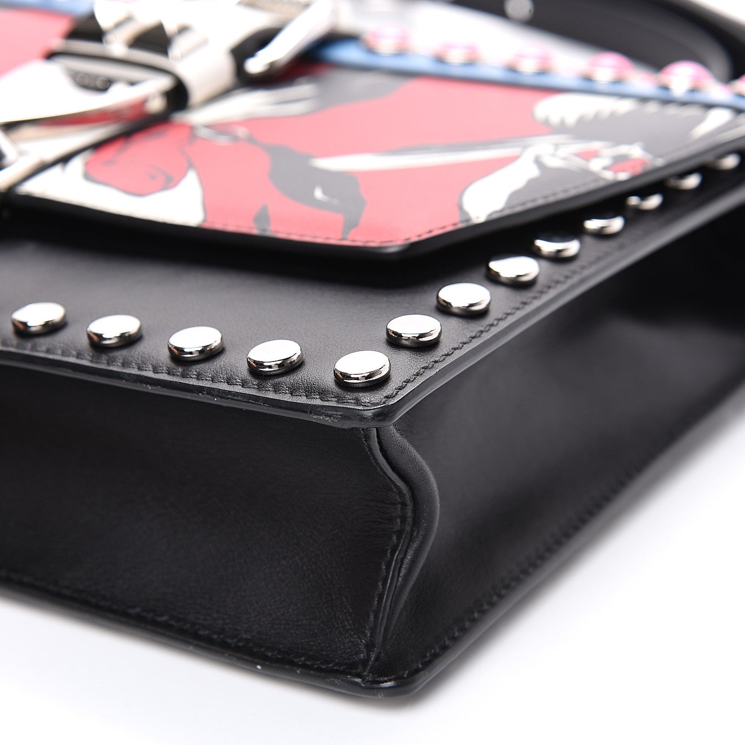 Prada City Calfskin Orchid Print Studded Elektra Shoulder Bag Fuoco Black 7 of 11