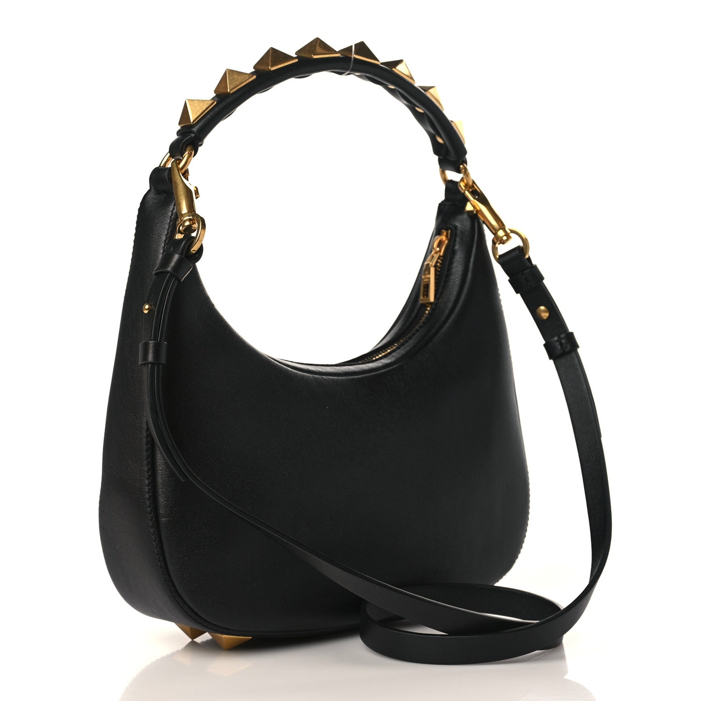 Calfskin Stud Sign Zip Hobo Black