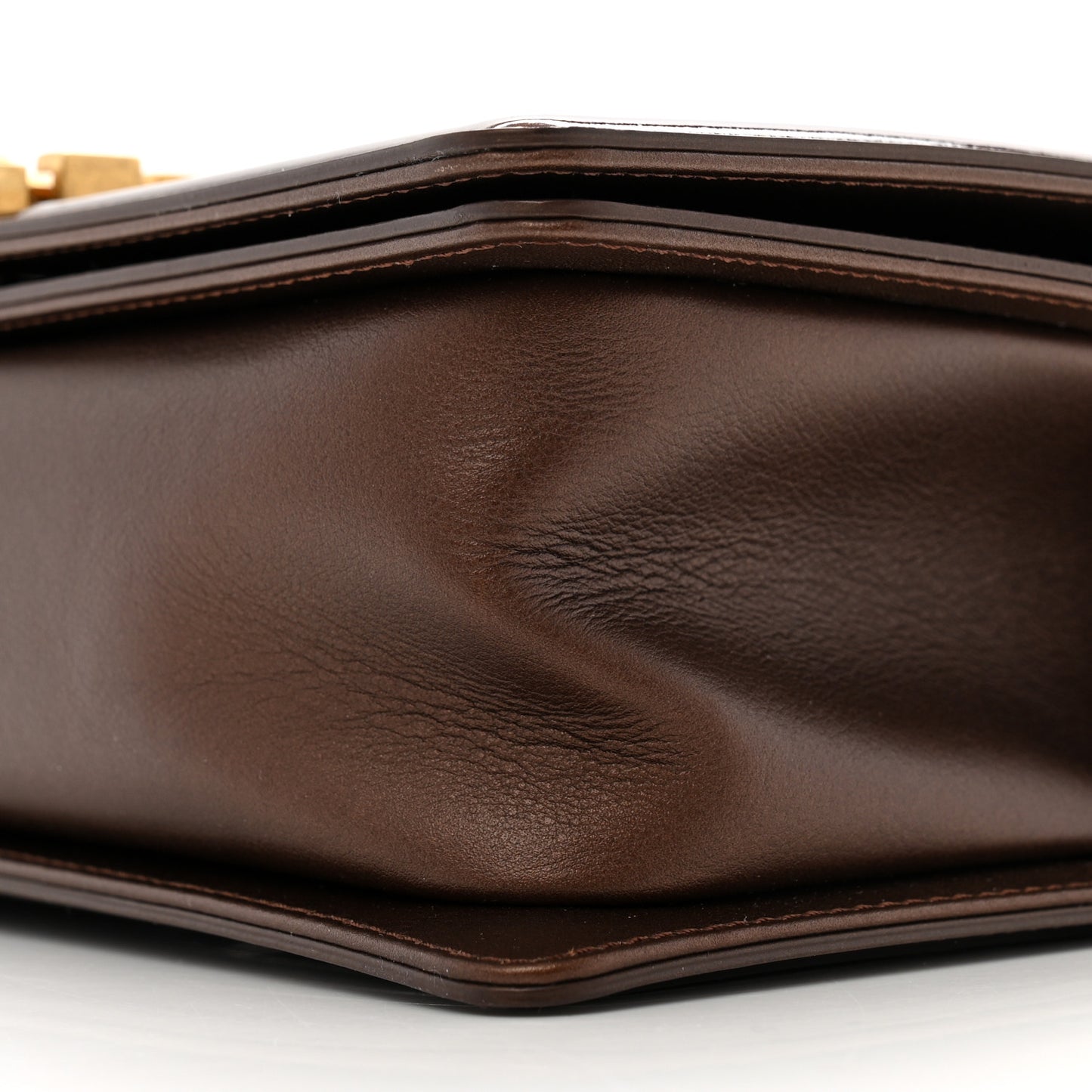 Metallic Patent Calfskin Quilted Medium Boy Flap Brown