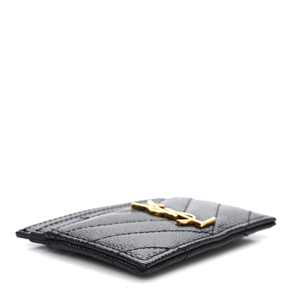 Saint Laurent Grain De Poudre Matelasse Chevron Monogram Credit Card Case Black 4 of 7