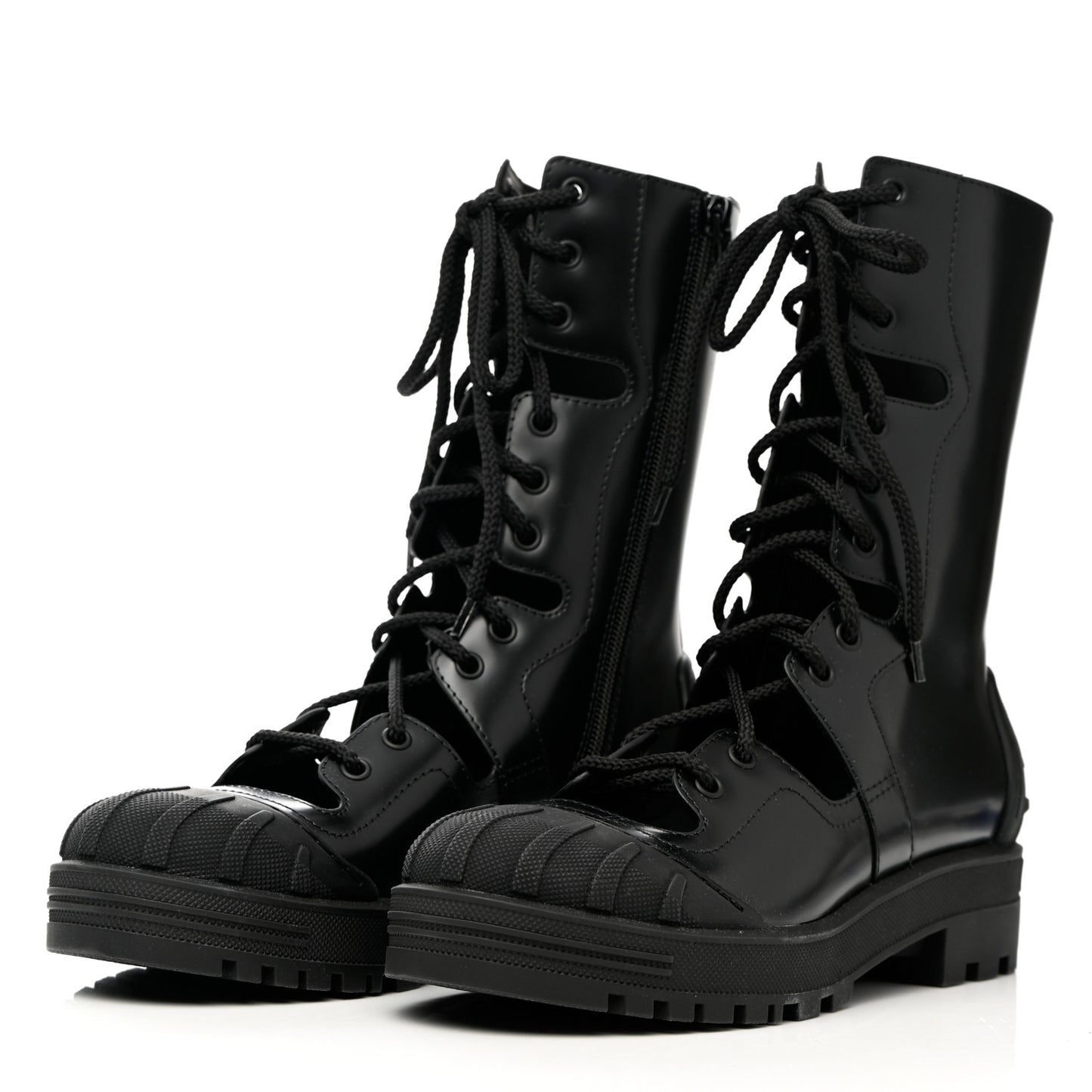 Brushed Calfskin Rubber Dioriron Boots 38 Black