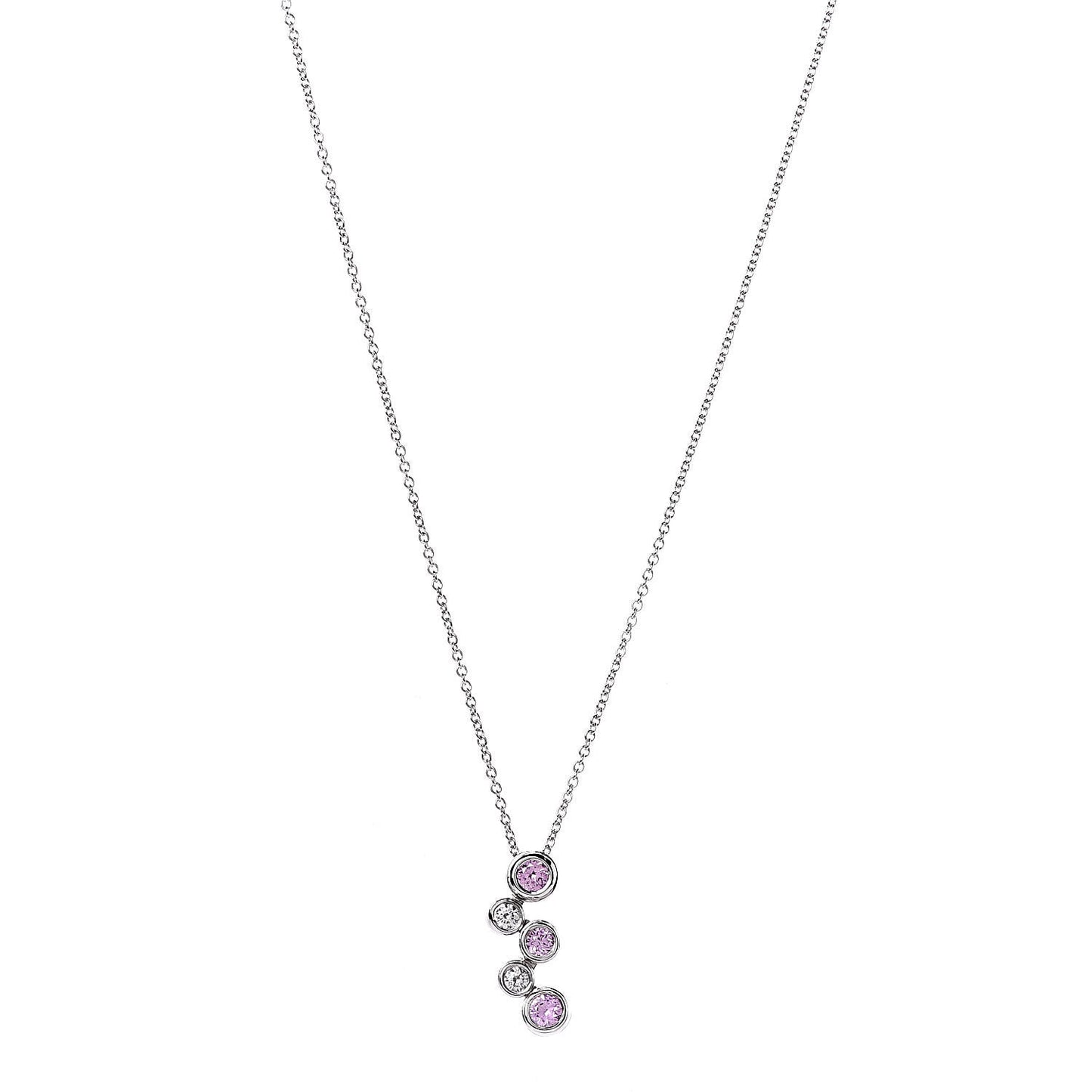 Platinum Diamond Pink Sapphire Bubble Pendant Necklace