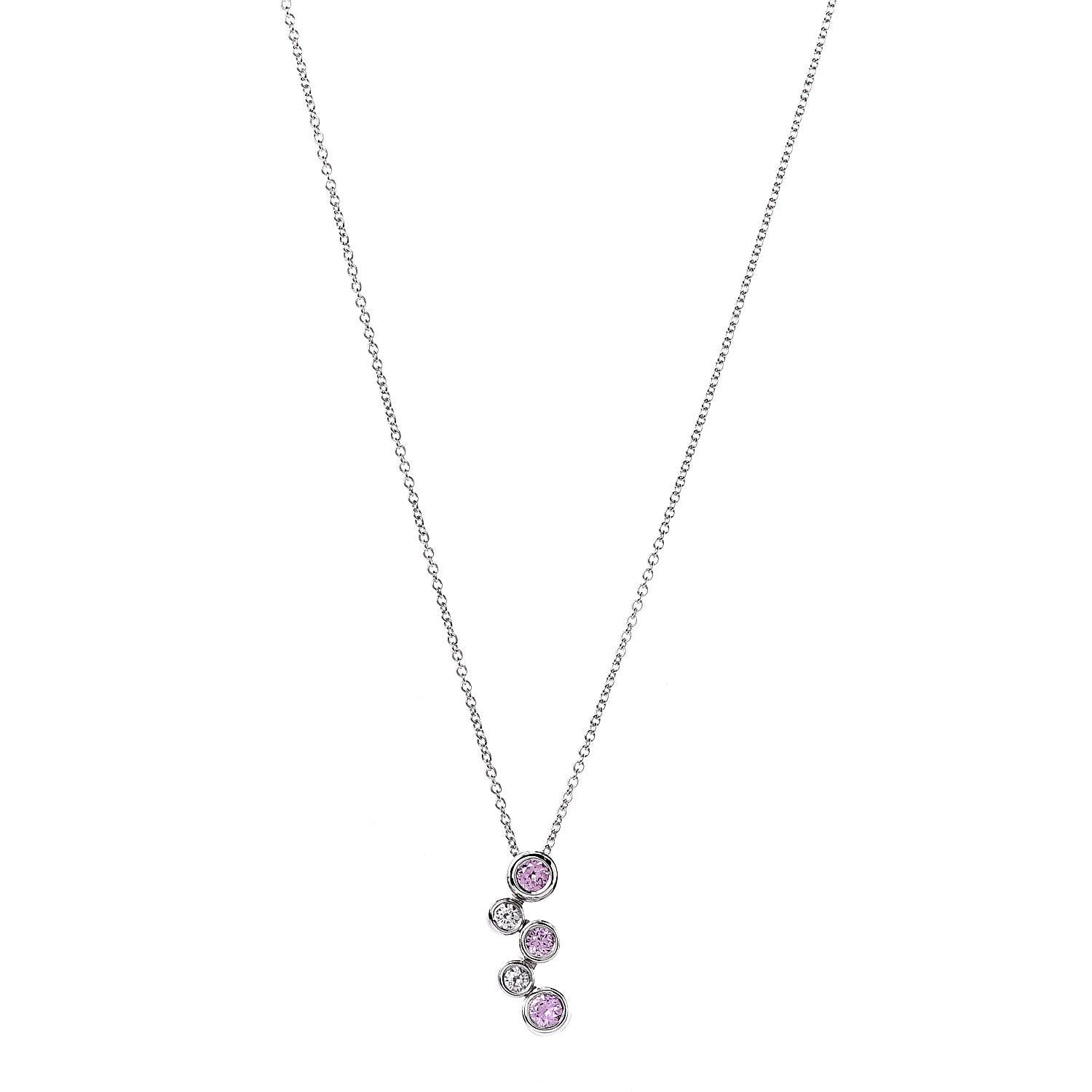 Tiffany Platinum Diamond Pink Sapphire Bubble Pendant Necklace 1 of 7