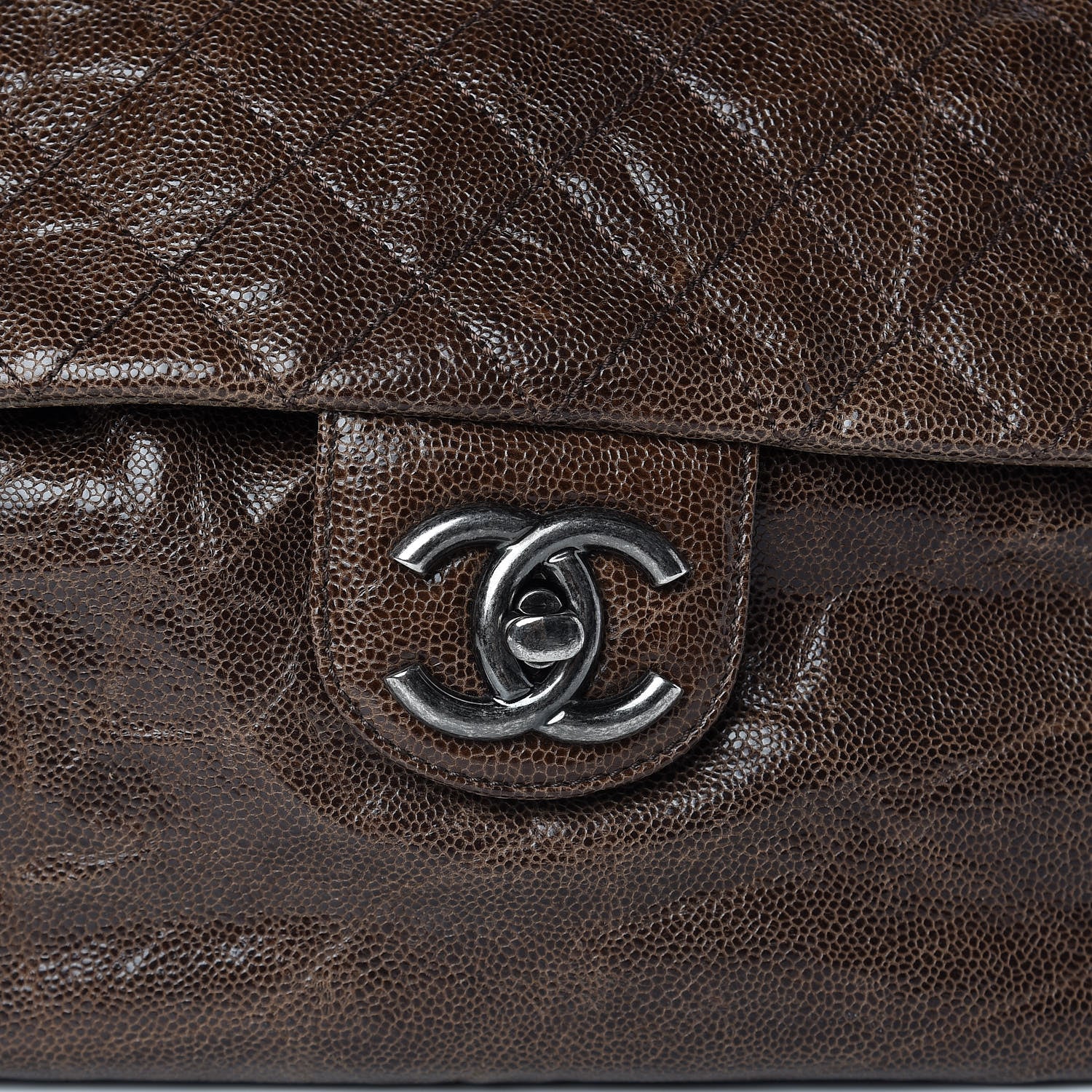 Chanel Grained Calfskin Quilted Maxi Elastic Flap Brown 8 of 10