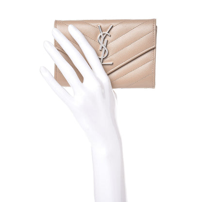 Saint Laurent Grain De Poudre Matelasse Chevron Small Monogram Envelope Wallet Dark Beige 2 of 8
