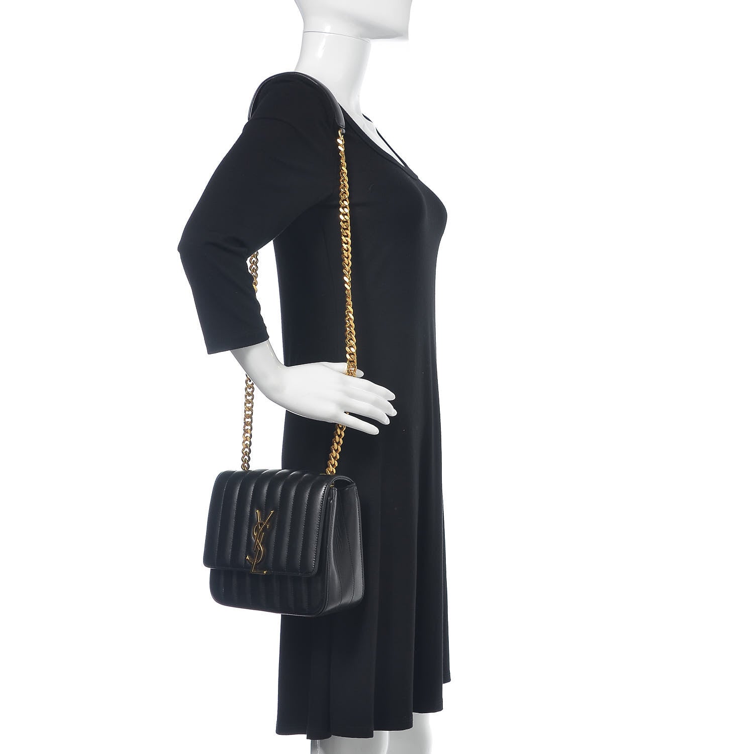 Saint Laurent Lambskin Matelasse Monogram Medium Vicky Chain Bag Black 2 of 14