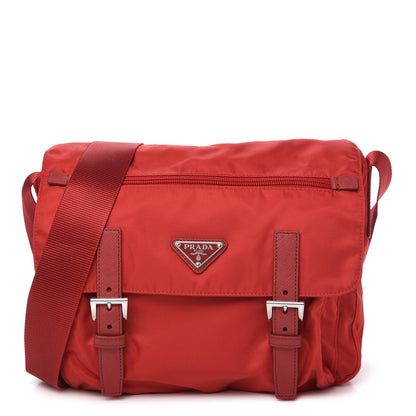 Prada Tessuto Nylon Saffiano Messenger Bag Red 1 of 10